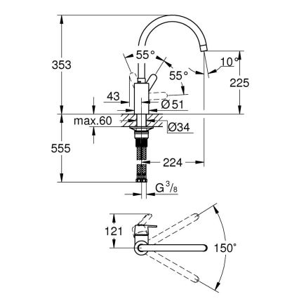 GROHE 31494001 - Смеситель для кухни GET, глянцевый хром