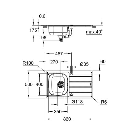 GROHE 31562SD1 - Комплект кухонной мойки и смесителя BAU 860 x 500 мм, нержавеющая сталь