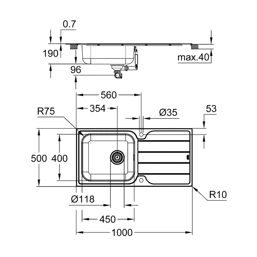GROHE 31563SD1 - Кухонная мойка K500 1000 × 500 мм из нержавеющей стали