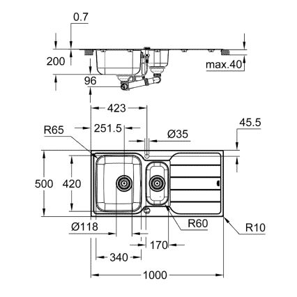 GROHE 31572SD1 - Кухонна мийка K500 1000 × 500 mm з нержавіючої сталі