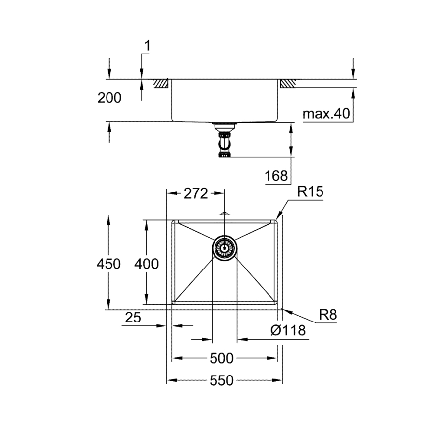 GROHE 31574SD1 - Кухонная мойка K700U 550 x 450 мм, нержавеющая сталь