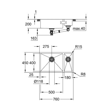 GROHE 31575SD1 - Кухонна мийка K700U 760 × 450 mm нержавіюча сталь