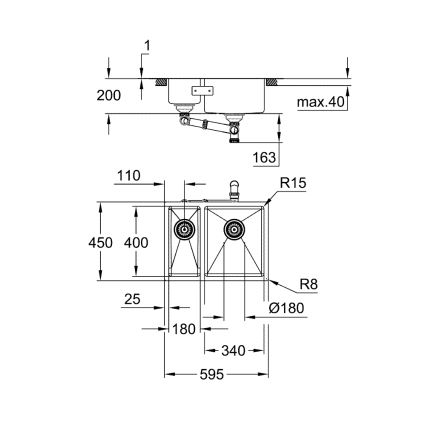 GROHE 31576SD1 - Кухонная мойка K700U 595 × 450 мм из нержавеющей стали