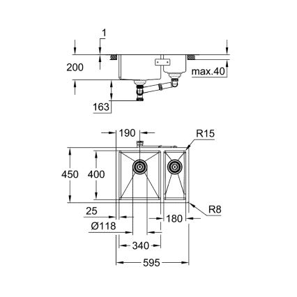 GROHE 31577SD1 - Кухонная мойка K700U 595 × 450 mm из нержавеющей стали