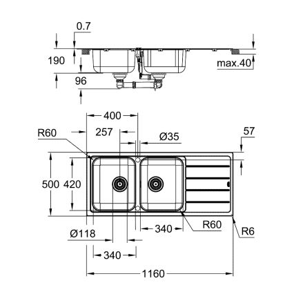 GROHE 31588SD1 - Мийка K500 1160 × 500 мм нержавіюча сталь