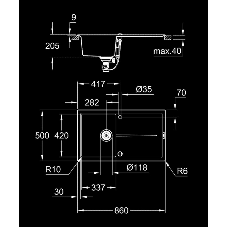 GROHE 31640AP0 - Композитная мойка K400 860 × 500 мм гранит/чёрный