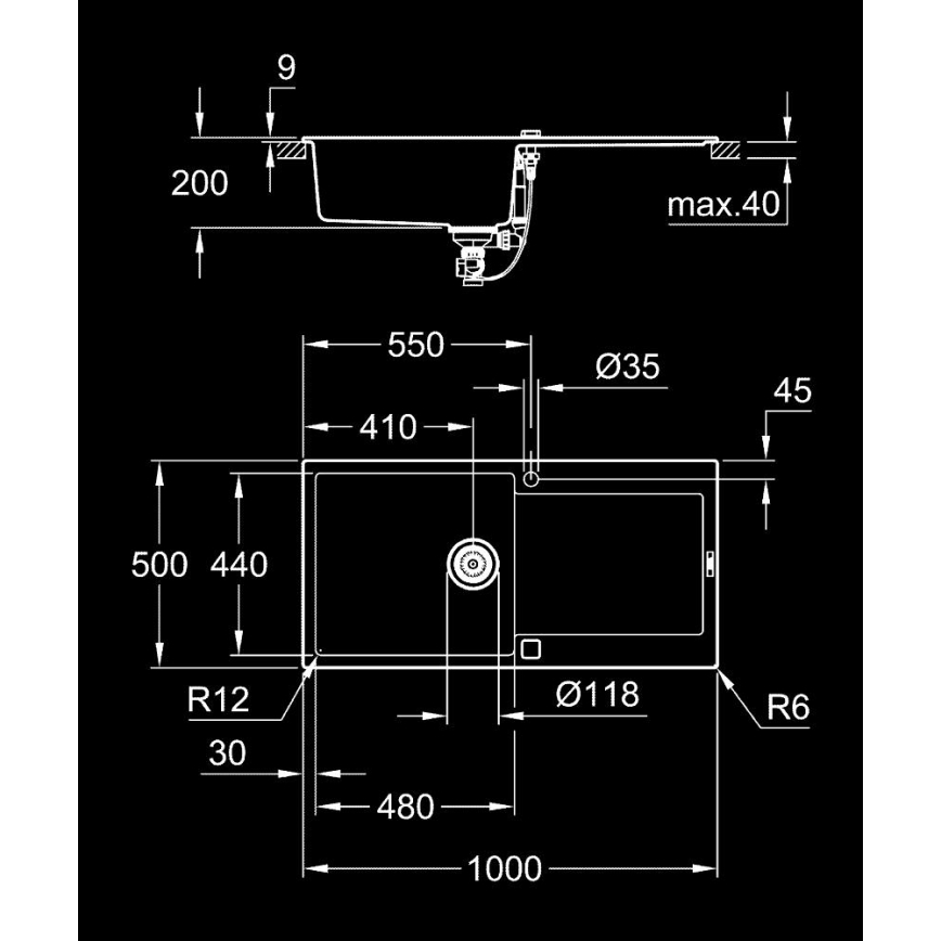 GROHE 31645AP0 - кухонна мийка K500 1000 × 500 мм камінний/чорний