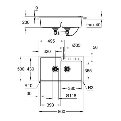 GROHE 31649AP0 - Кухонна мийка K500 860 × 500 мм граніт/чорний