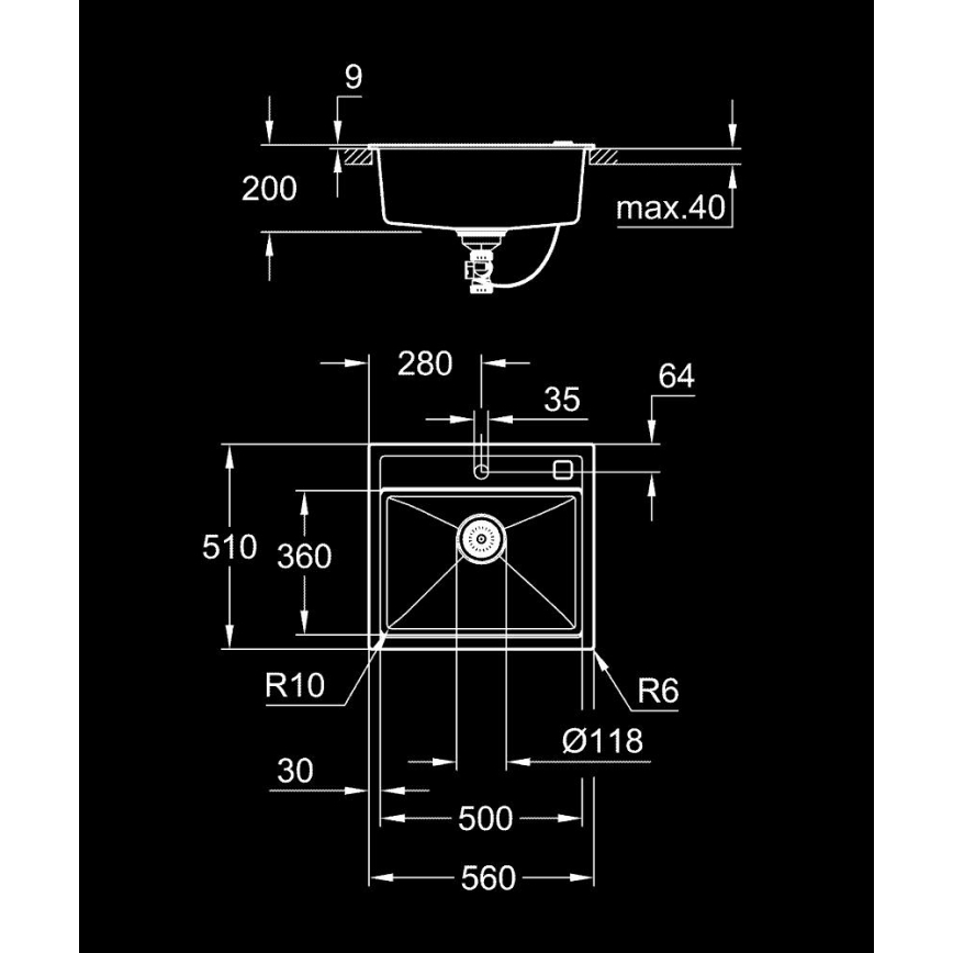 GROHE 31651AP0 - Кухонная мойка K700 560 × 510 мм гранит/чёрный
