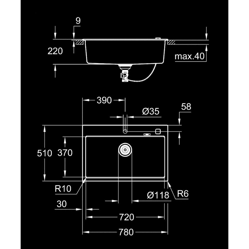 GROHE 31652AP0 - Композитная мойка K700 780 × 510 мм гранит/чёрный