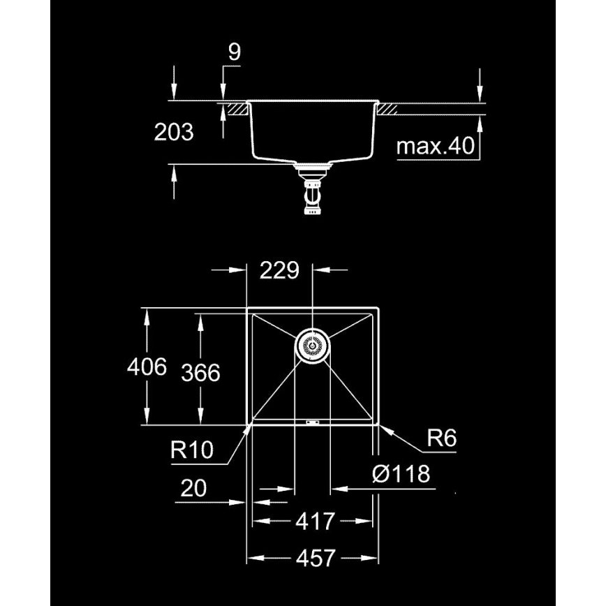 GROHE 31653AP0 - Мойка K700U 457 × 406 мм камень/чёрный