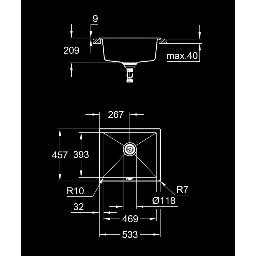 GROHE 31654AP0 - композитна мийка K700U 533 × 457 мм чорна