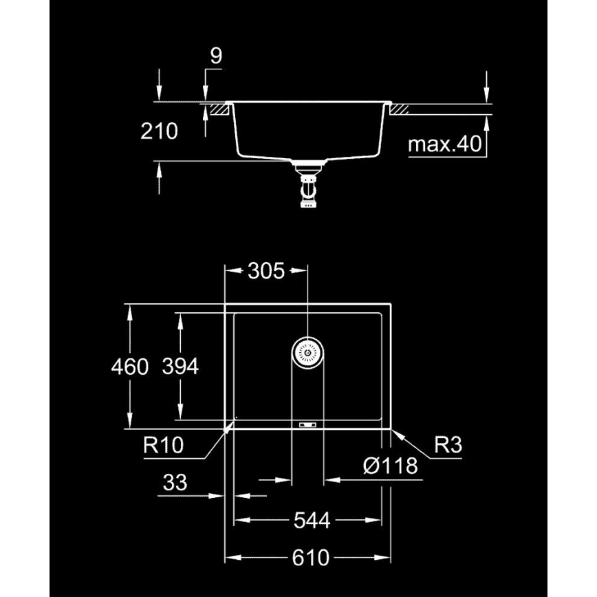 GROHE 31655AP0 - Мойка K700U 610 × 460 мм чёрный камень/чёрный