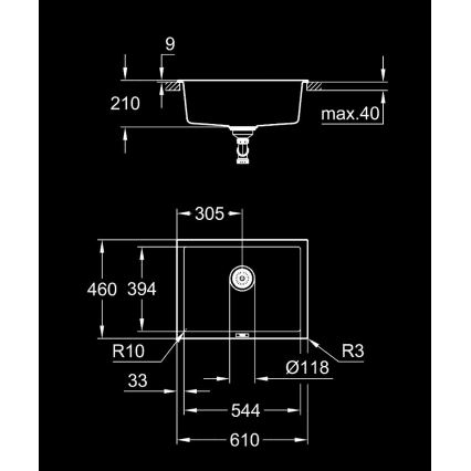 GROHE 31655AP0 - Композитная кухонная мойка K700U, 610 × 460 мм, чёрная