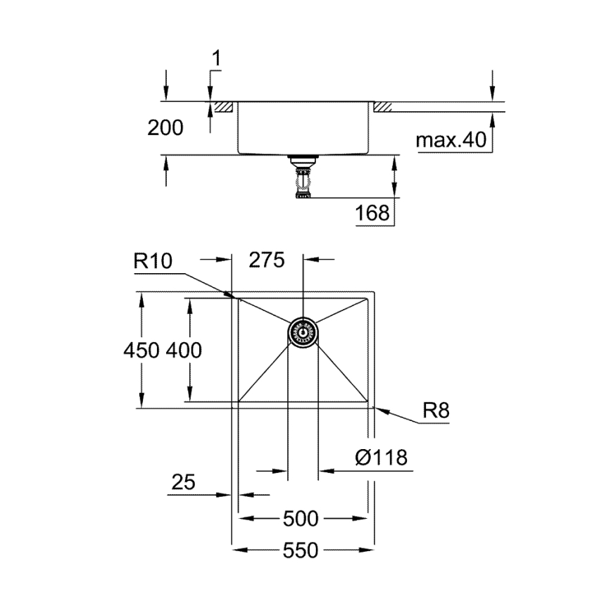 GROHE 31726SD0 - Кухонна мийка K700 550 × 450 мм із нержавіючої сталі