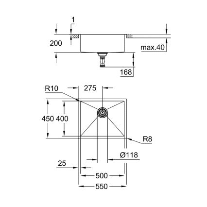 GROHE 31726SD0 - Кухонная мойка K700 550 × 450 mm из нержавеющей стали