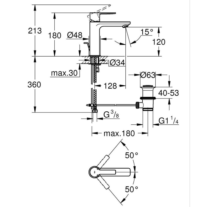 GROHE 32114001 - раковинный смеситель LINEARE DN 15, полированный хром