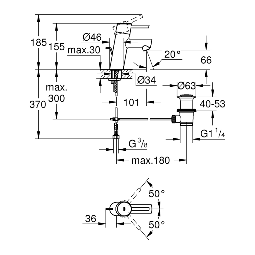 GROHE 32204001 - Смеситель для раковины CONCETTO DN 15, полированный хром