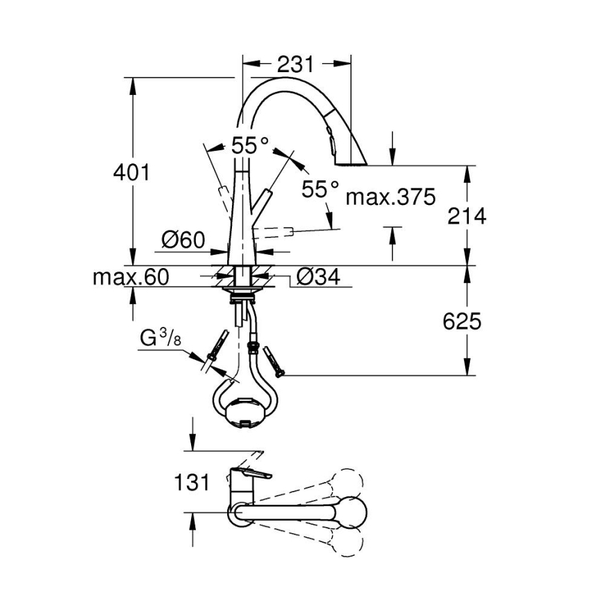 GROHE 32294002 - Кухонний змішувач ZEDRA, 401 мм, глянцевий хром