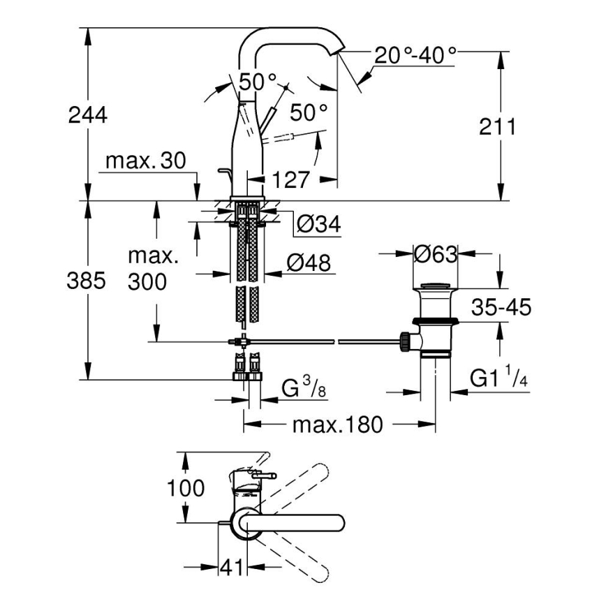 GROHE 32628AL1 - Змішувач для умивальника ESSENCE, розмір L, антрацит