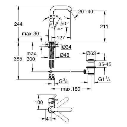 GROHE 32628DL1 - Смеситель для умывальника ESSENCE размер L бронзовый