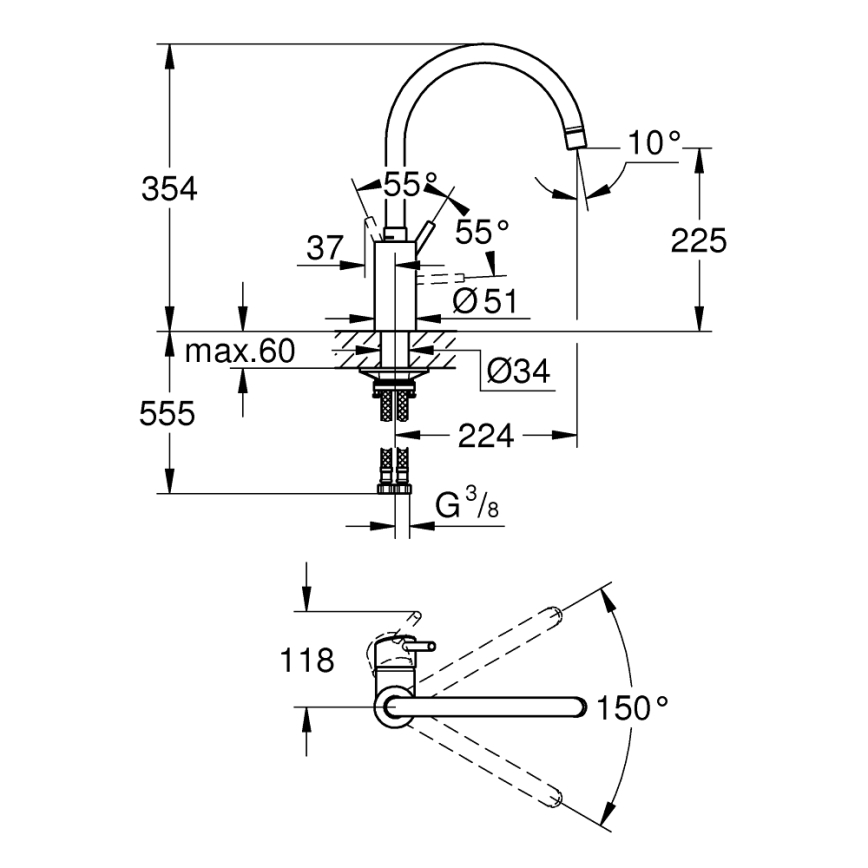 GROHE 32661003 - Смеситель для мойки CONCETTO, полированный хром