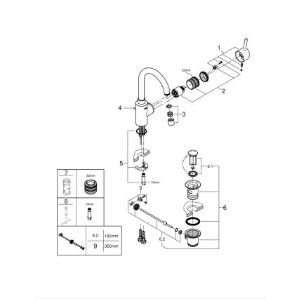 GROHE 32723001 - Смеситель для раковины FEEL, размер L, глянцевый хром