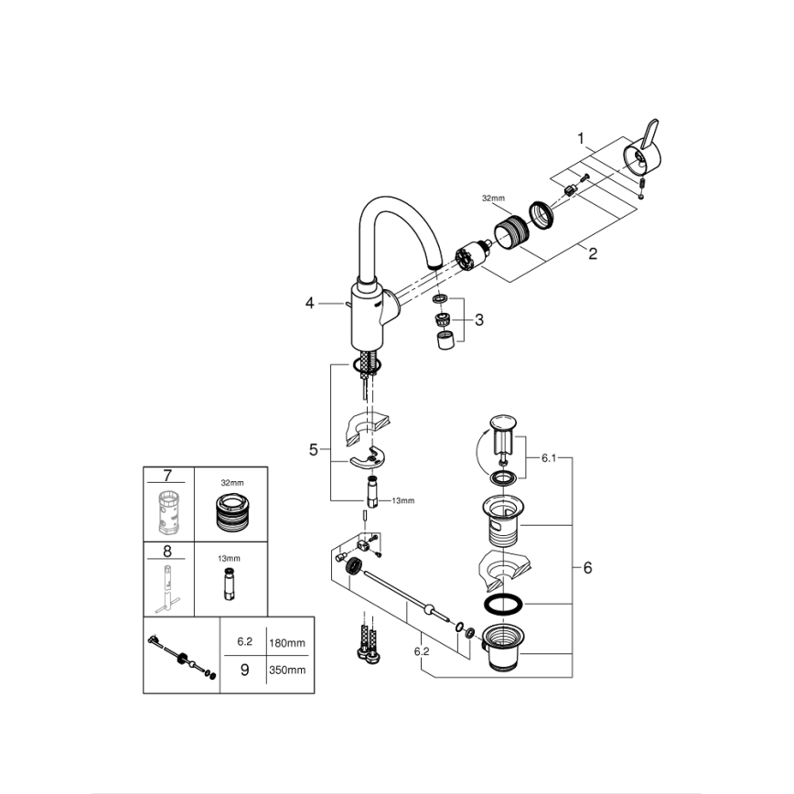 GROHE 32830001 - Раковинный смеситель EUROSMART COSMOPOLITAN, размер L, хром