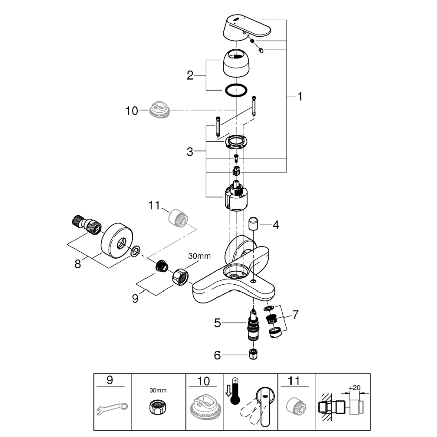 GROHE 32831000 - Змішувач для ванни EUROSMART COSMOPOLITAN DN 15 полірований хром