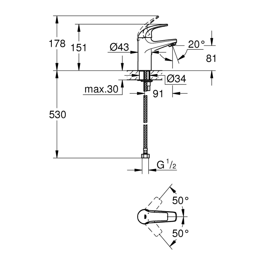 GROHE 32848000 - Змішувач для умивальника BAUCURVE, глянцевий хром