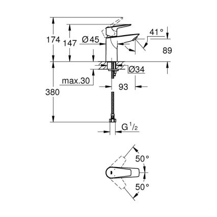 GROHE 32858001 - Смеситель для раковины BAUEDGE 147 мм полированный хром
