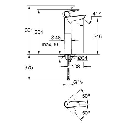 GROHE 32860001 - Смеситель для раковины BAUEDGE 304 мм блестящий хром