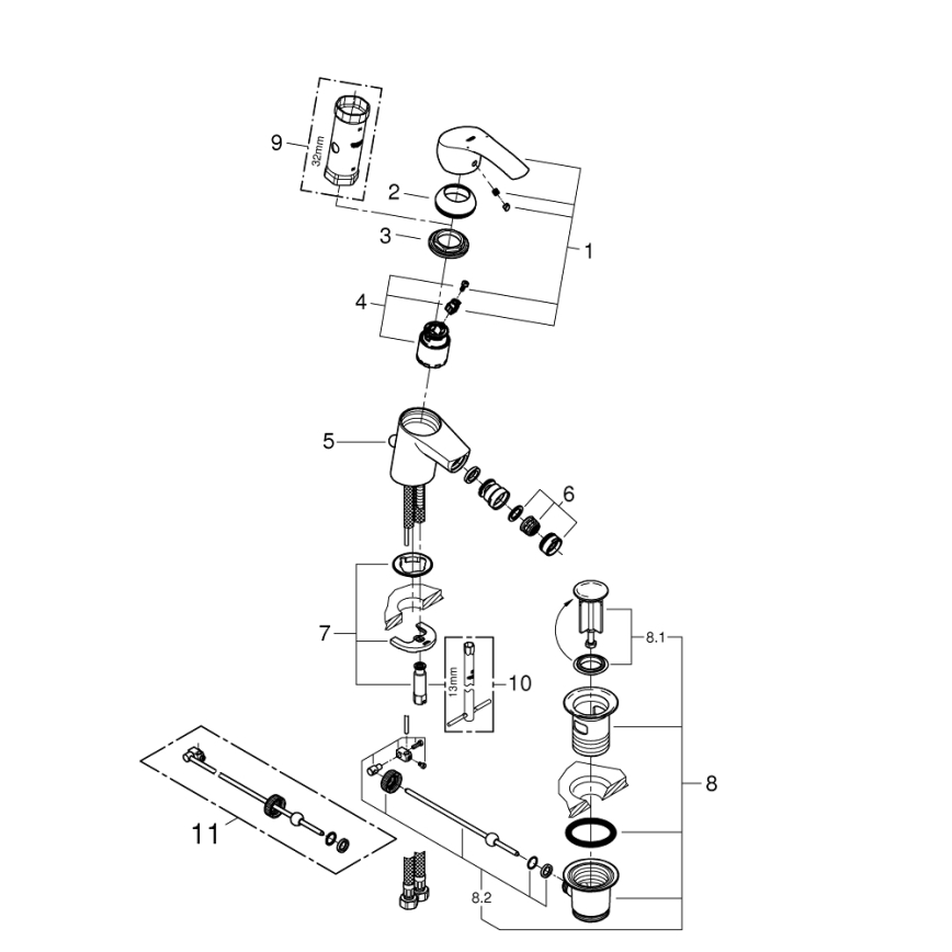 GROHE 32929002 - змішувач для біде EUROSMART, розмір S, полірований хром
