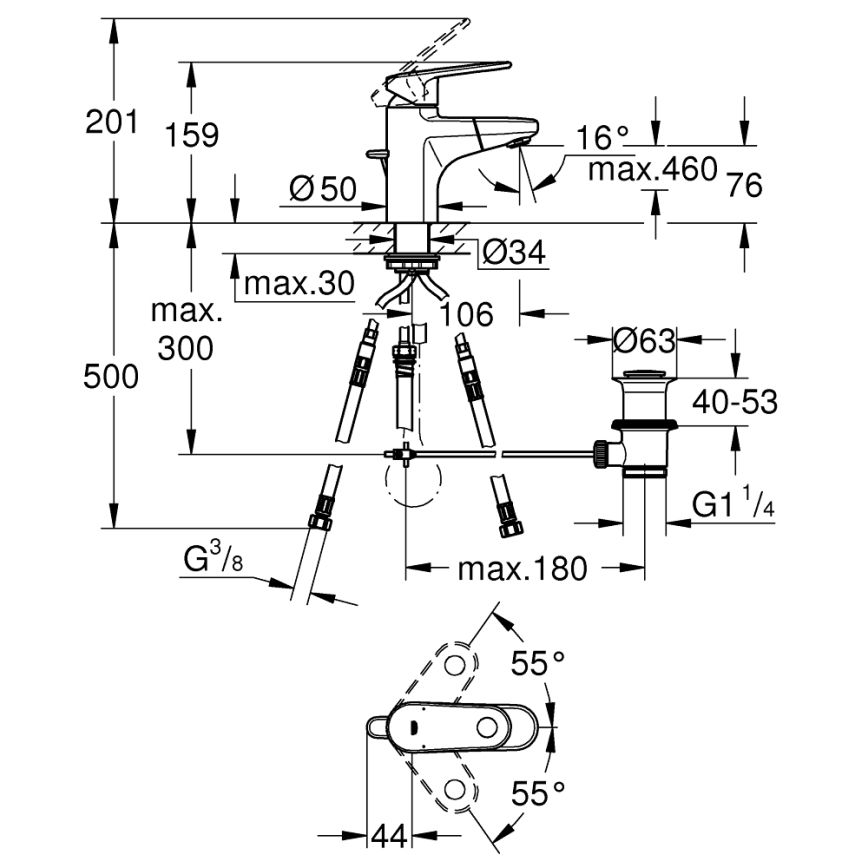 GROHE 33155002 - Змішувач для умивальника EUROPLUS DN 15 блискучий хром