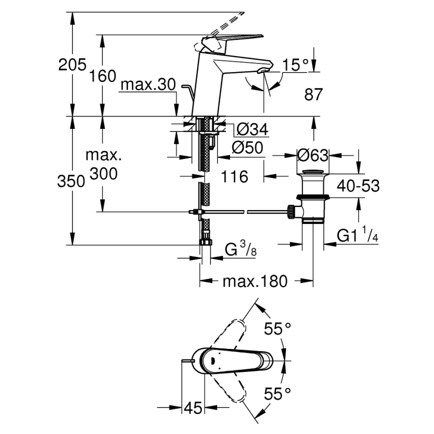 GROHE 3319020E - Смеситель для умывальника EURODISC COSMOPOLITAN, размер S, хром