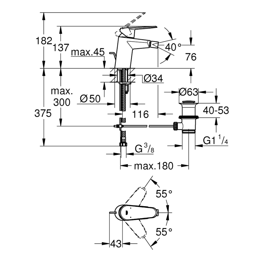 GROHE 33244002 - Смеситель для биде EURODISC COSMOPOLITAN DN 15, полированный хром