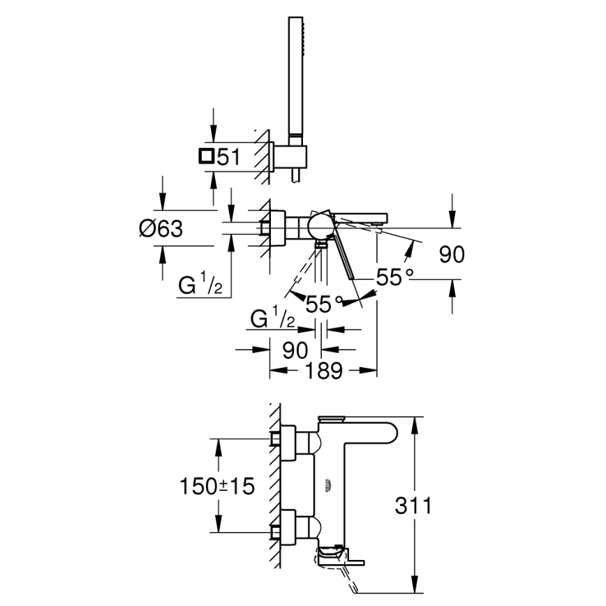 GROHE 33547003 - ванний змішувач PLUS у блискучому хромі