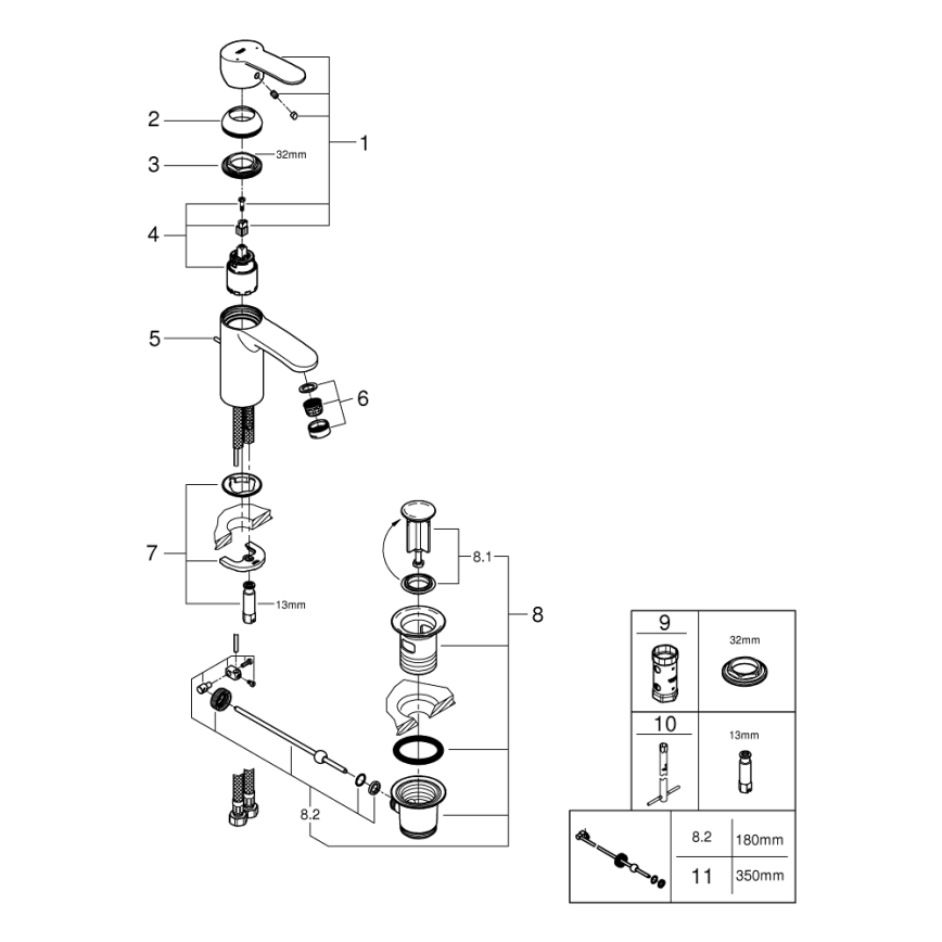 GROHE 3355220E - Змішувач для умивальника EUROSTYLE COSMOPOLITAN, розмір S, хром