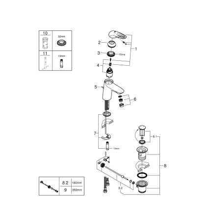 GROHE 33558LS3 - Змішувач для умивальника EUROSTYLE, розмір S, білий