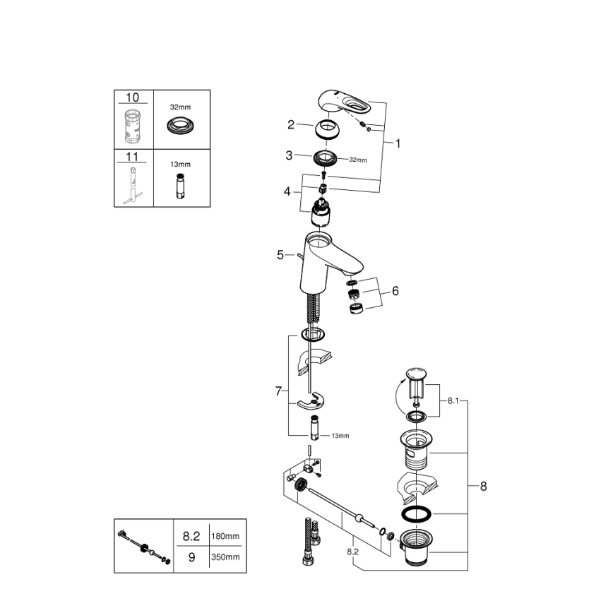 GROHE 33558LS3 - Змішувач для умивальника EUROSTYLE, розмір S, білий