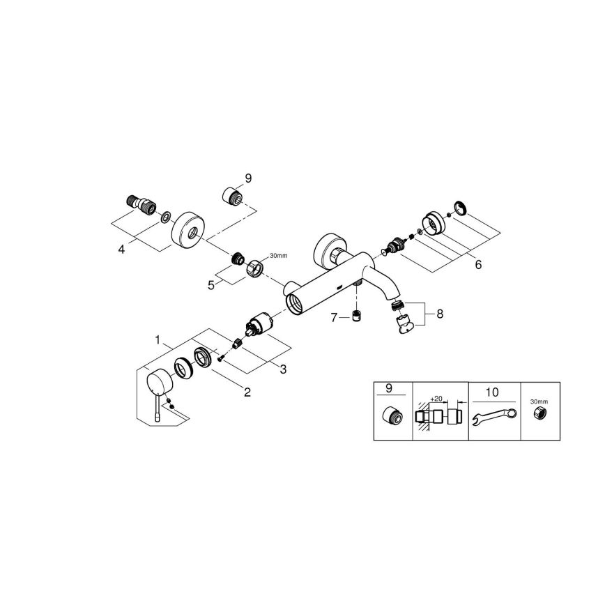 GROHE 33624DL1 - смеситель для ванны ESSENCE 193 мм, брашированная медь