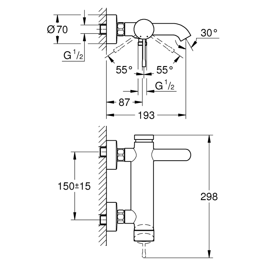 GROHE 33624DL1 - смеситель для ванны ESSENCE 193 мм, брашированная медь