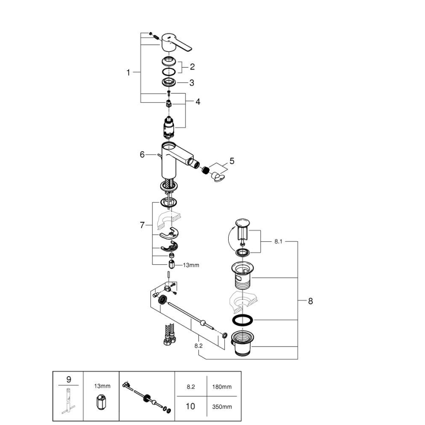 GROHE 33848AL1 - Смеситель для биде LINEARE, размер S, графит