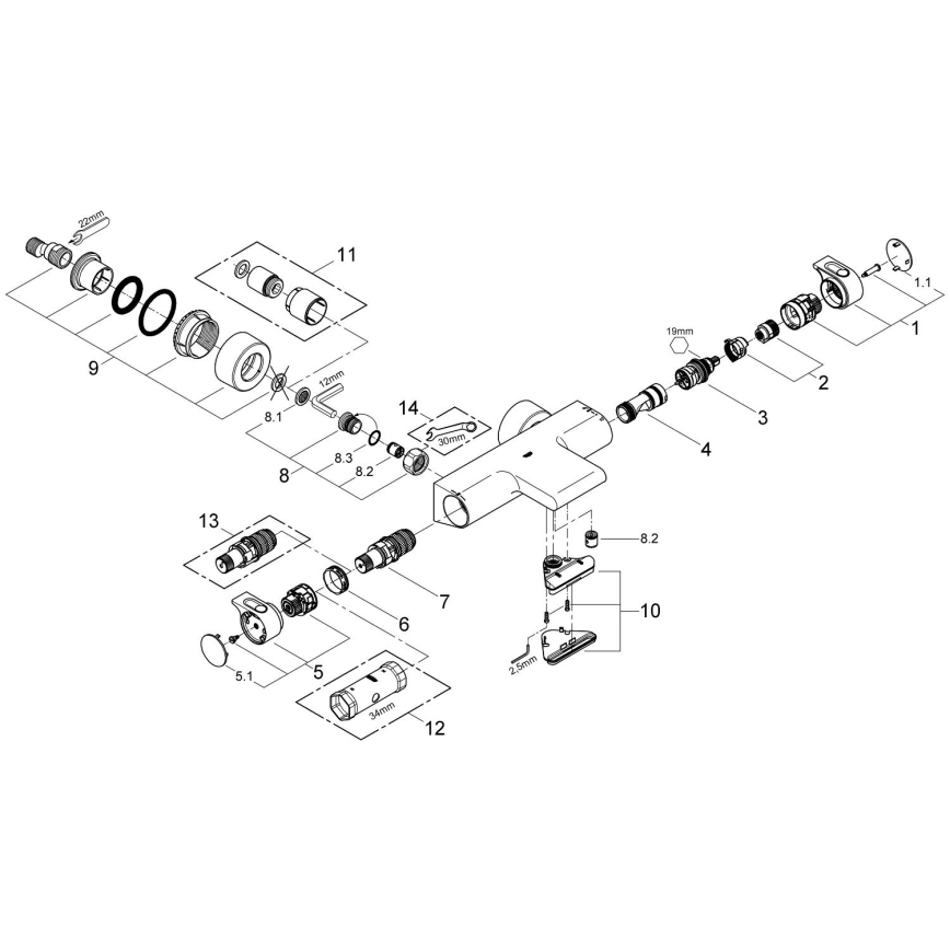 GROHE 34174001 - Термостатический ванный смеситель GROHTHERM 2000, 172 мм, полированный хром