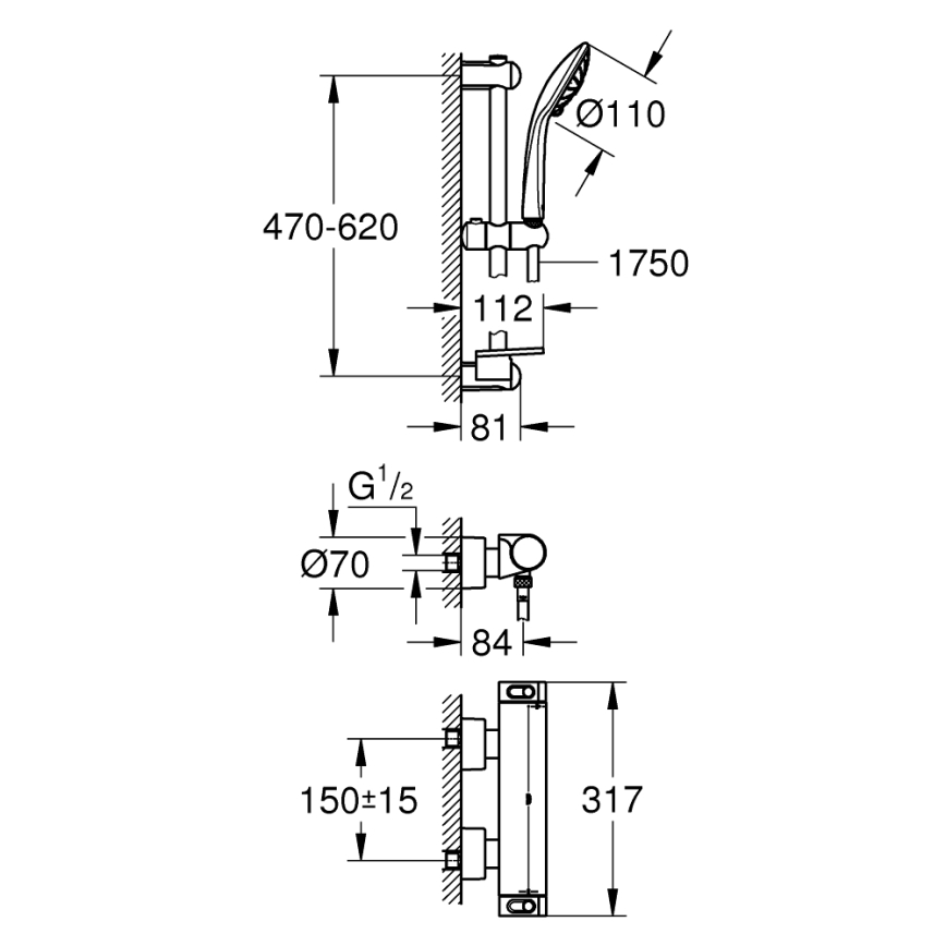 GROHE 34195001 - термостатичний змішувач GROHTHERM 2000 з комплектом EUPHORIA 110, хром