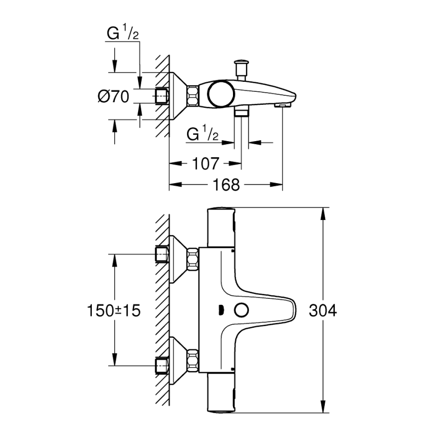 GROHE 345982430 - Термостатический смеситель для ванны PRECISION START 168 мм чёрный