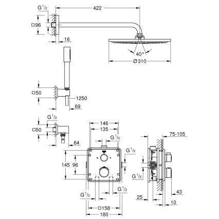 GROHE 34730000 - Душевой комплект GROHTHERM RAINSHOWER COSMOPOLITAN 310 422 мм хром