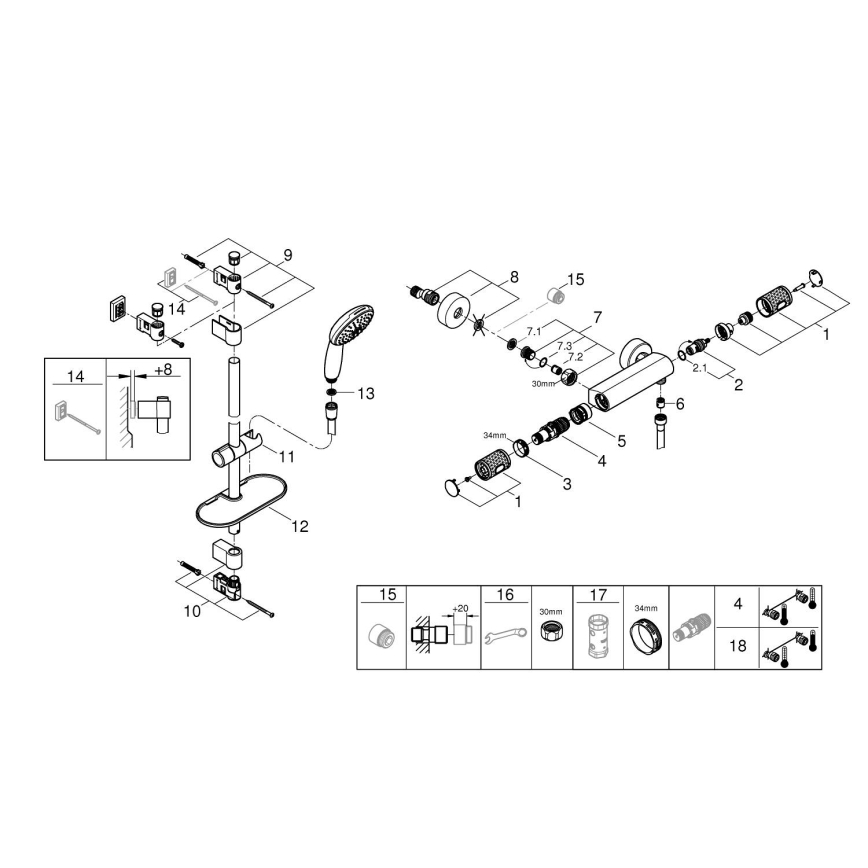 GROHE 34853001-Термостатический душевой смеситель PRECISION FEEL + комплект 90 см хром