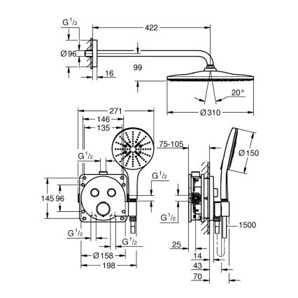 GROHE 34877000 - Душевая система VITALIO RAIN MONO 310, глянцевый хром