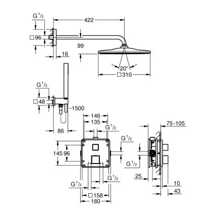 GROHE 34879000 - Вбудована душова система PRECISION CUBE 310 × 310 mm хром